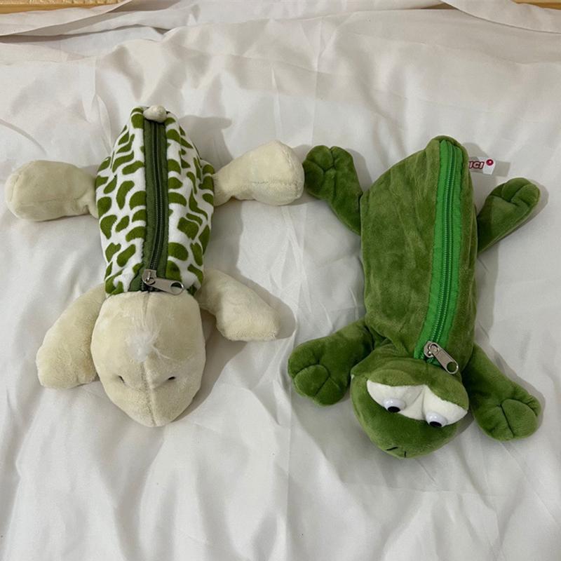 Creative Small Crocodile Turtle Plush Pen Bag Cartoon Animal Shape Funny Stationery Bag Pencil Case School Supplies