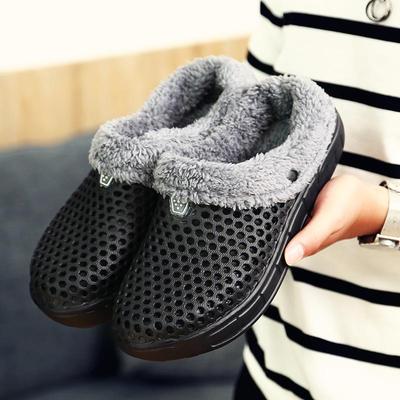 Pantofole taglia forte 45 foderate in pile con suola spessa per coppie - Zoccoli slip-on con copertura sul tallone per uomo.