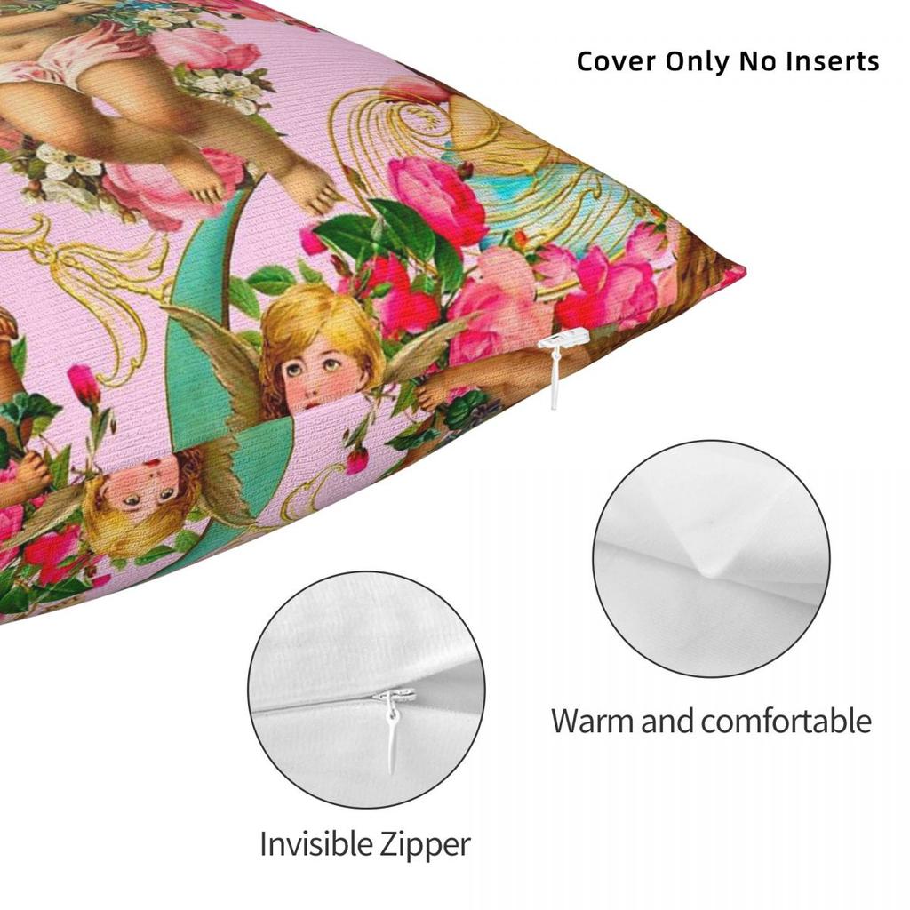 Engel Verschnörkelte Barockmotive Quadratischer Kissenbezug Polyester Leinen Samt Muster Dekorative Kissenhülle Sofasitzer Kissenbezug