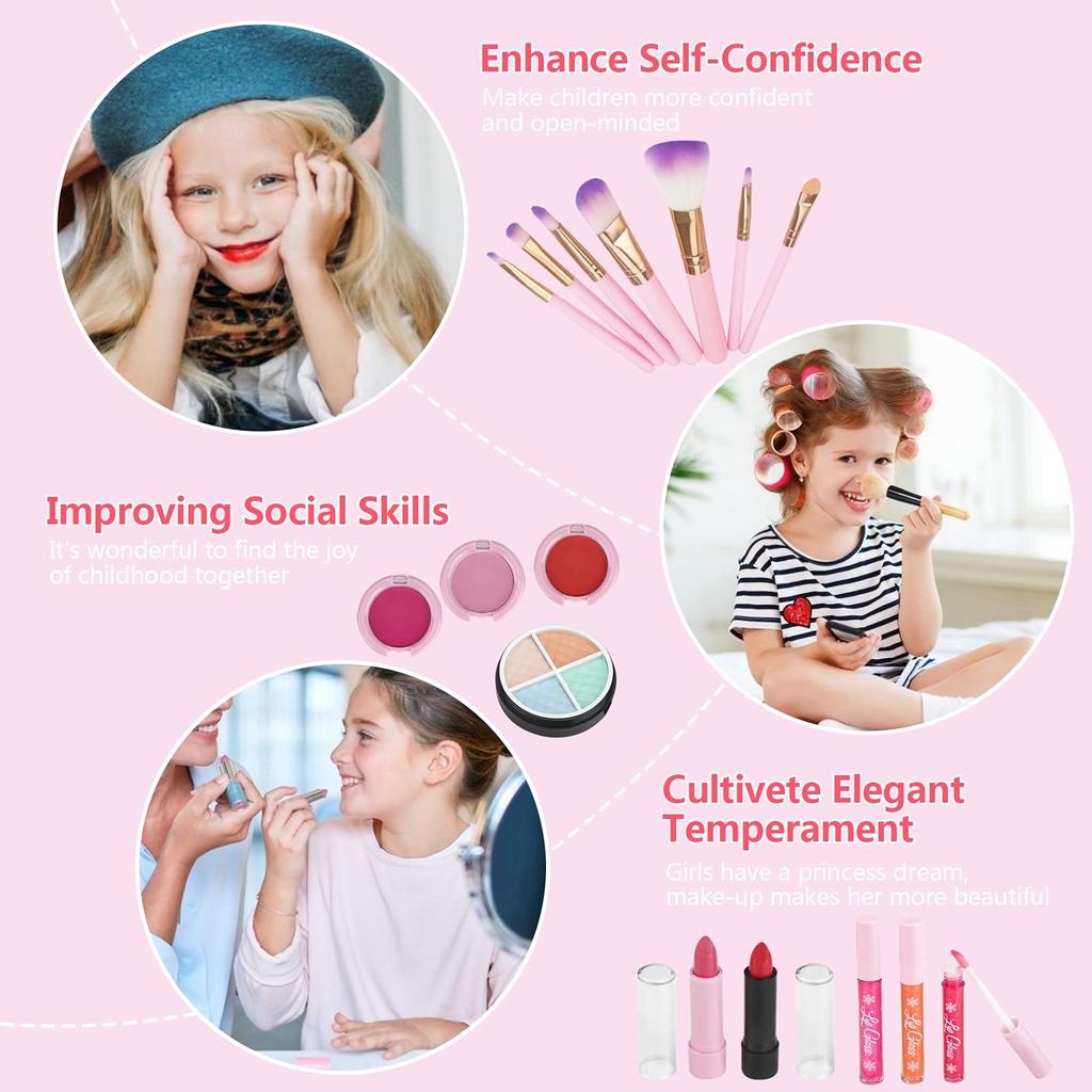 AstarX 23-Piece Makeup Toy Set for Kids, Realistic Washable Cosmetics, Safe and Non-Toxic, Beauty Set for Parties, Games, Halloween, Christmas, and