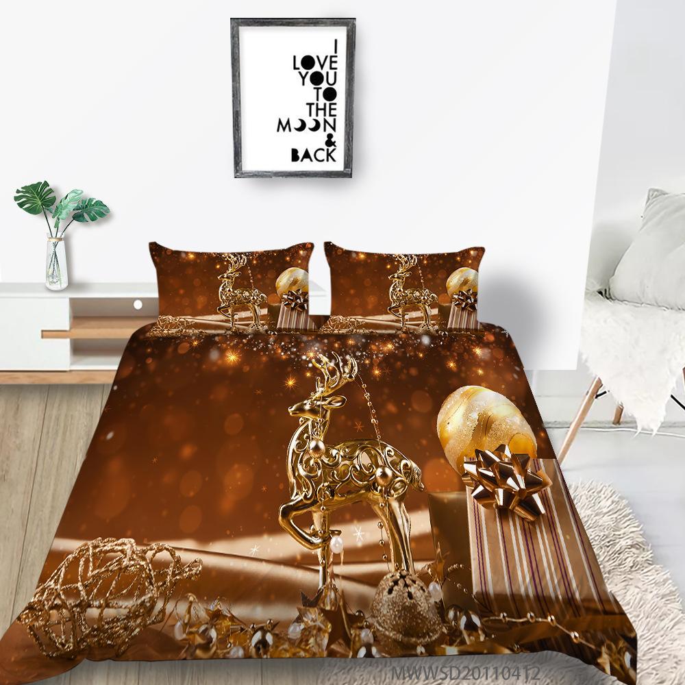 Polyester 3D Digital Printing Quilt Cover Pillowcase Three-Piece Christmas Gift
