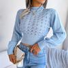 Damen Strickpullover Einfarbig Langarm Tunika Tops Hohl Streifen Pullover Pullover