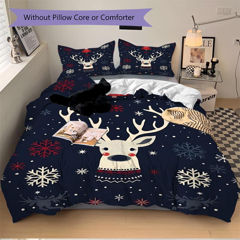 3pcs Christmas Deer Bedding Set, Breathable And Soft, Suitable for All Seasons Machine Washable, Suitable for Bedroom Decoration,yy250822192