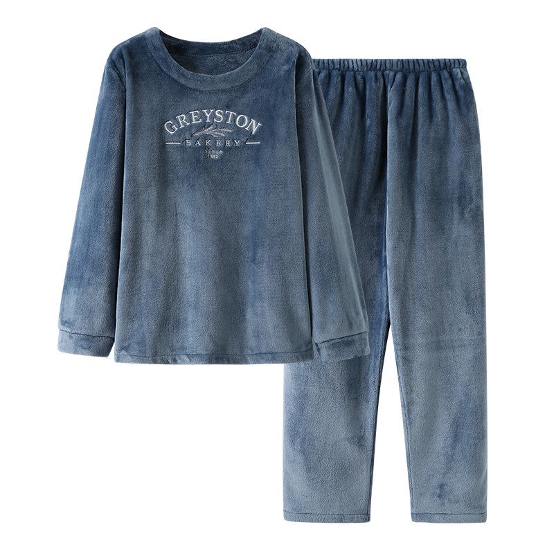 Korallfleece Pyjamas Herr Höst Och Vinter Förtjockad Fleece Varm Herr Flanell Loungewear Vinter Stor Storlek Kostym