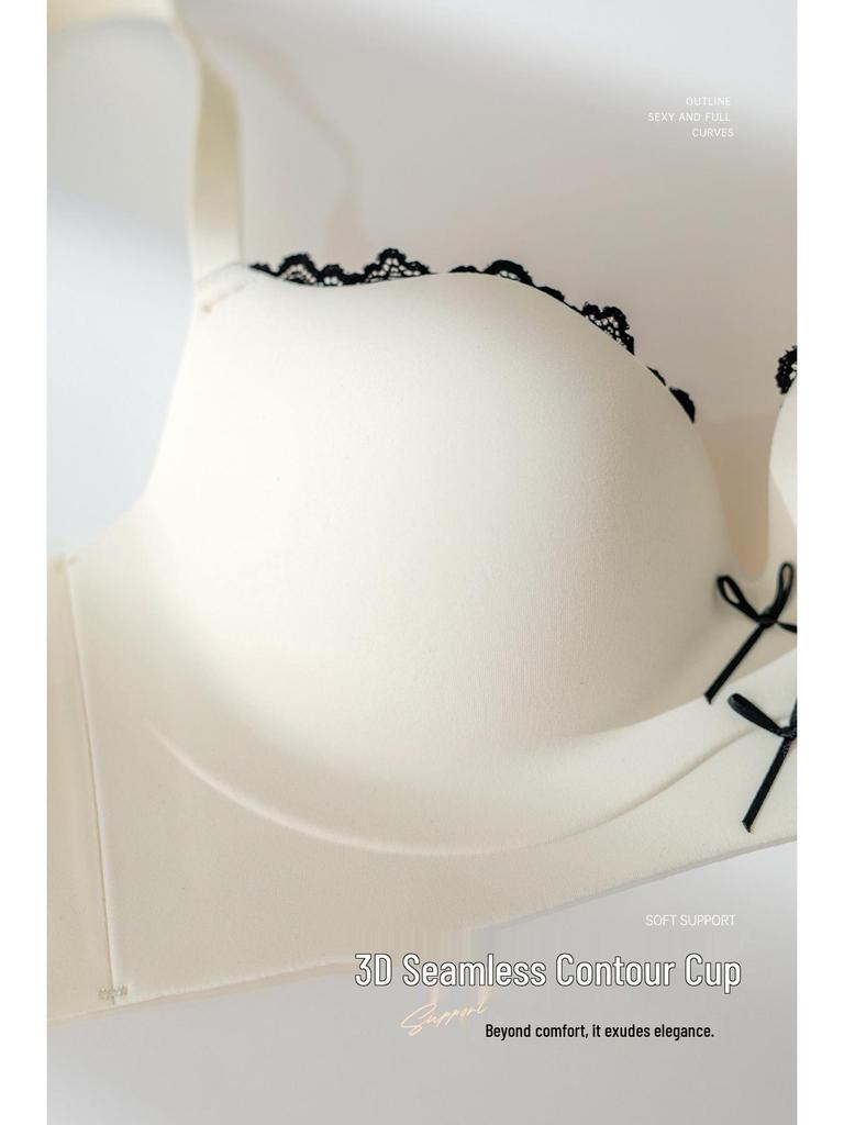 Red Series Seamless Push-Up Bra Set for Women - Side Support, No Underwire, Sexy Thin Hollow Out Design