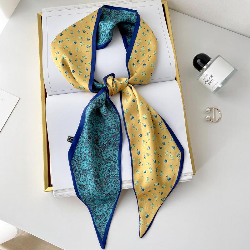 Silk scarf high-end neck new cashew flower silk scarf women's hair tie bag thin and narrow strip decorative scarf headband