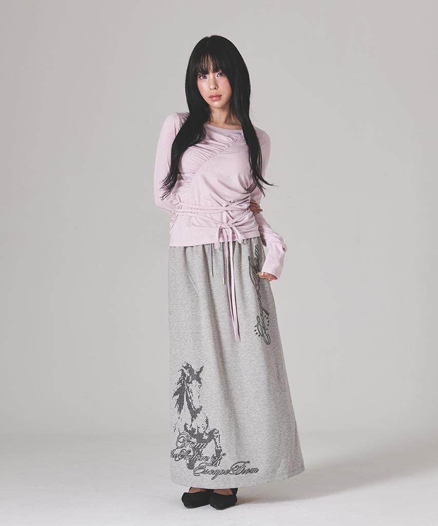 ESCAPEFROM Long Sleeve With Diagonal Shirred Strap Details Pink