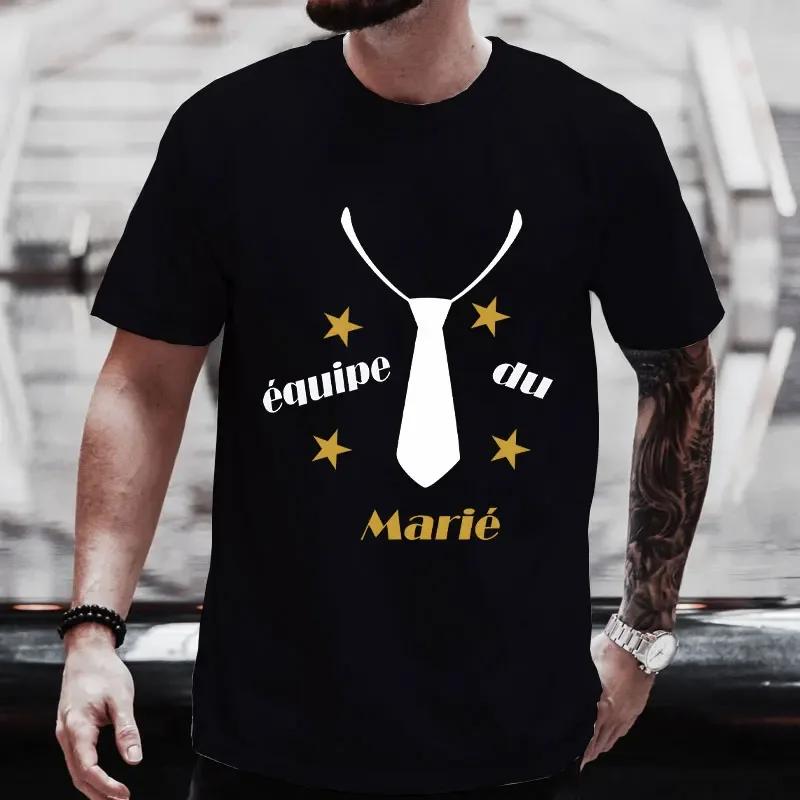 Französisch EVG Team Bräutigam T-Shirts Zukünftige Bräutigam Truppe T-Shirt Trauzeuge Krawatte Grafik Hochzeitsoberteile Freund Junggesellenabschied T-Shirt
