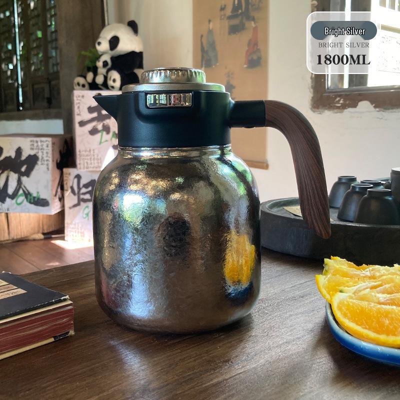 Pure Titanium Insulated Stewing Pot with Handle and Smart Temperature Display for Tea, Coffee, and Water Separation, Large Capacity.