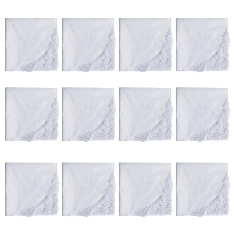 White Lace Handkerchief Ladies Cotton Hankies Lacy Large Bandana