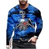 Spring and Autumn Round Neck Funny Skull Pattern 3D Printed Top Fashionable Casual Long Sleeved Men's T-shirts