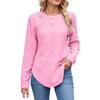 A New Autumn and Winter Casual Round-neck Long-sleeved T-shirt with A Curved Hem and A Button-cut Top for Women