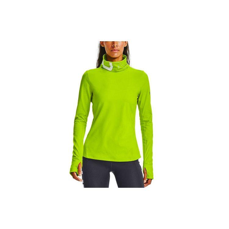 Under Armour Qualifier ColdGear® Breathable High Neck Reflective Running Sports Long Sleeve T-Shirt Women tops Green 1356215-394