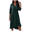 Women's Fashionable Elegant Color V-Neck Ruffle Long Sleeve Dress