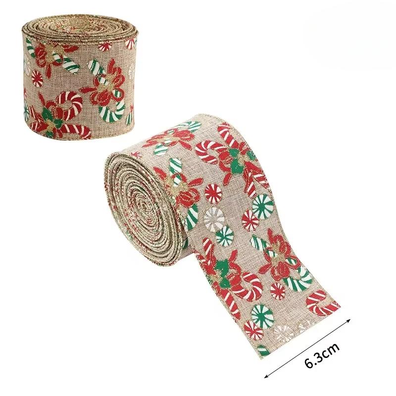 2m Linen Christmas Ribbon Snowman Christmas Trees Rattan Garland Decoration Silk Ribbon Party Arrange Supplies Gift Streamers
