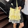 Vintage Mori Women's Style Heavy Industry Lace Splicing Cotton and Linen Shoulder Bag 25 Summer Handbag Bag Large Capacity Handbag