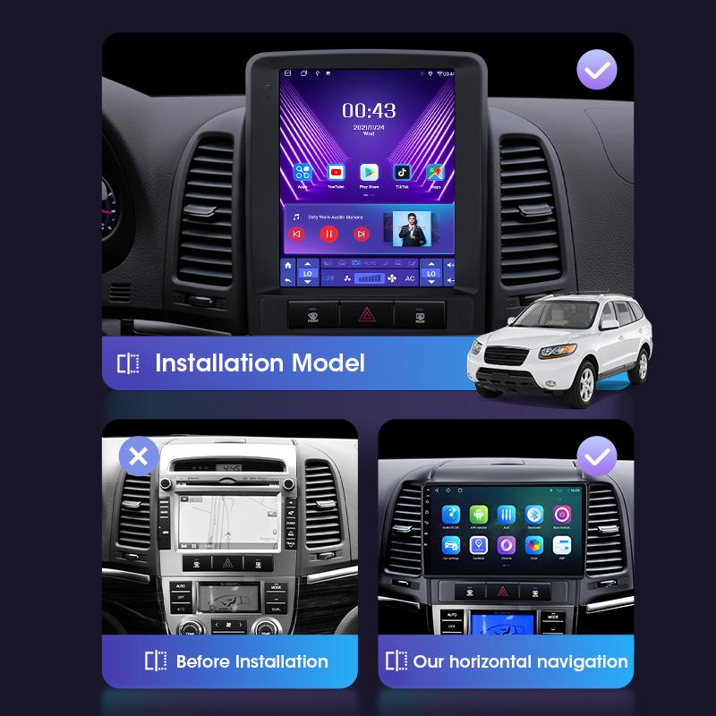 9.7" 2 Din Android 12 Car Radio For Hyundai Santa Fe 2 2006-2012 Multimedia Video Player GPS 4G Carplay Auto Stereo RDS DSP DVD