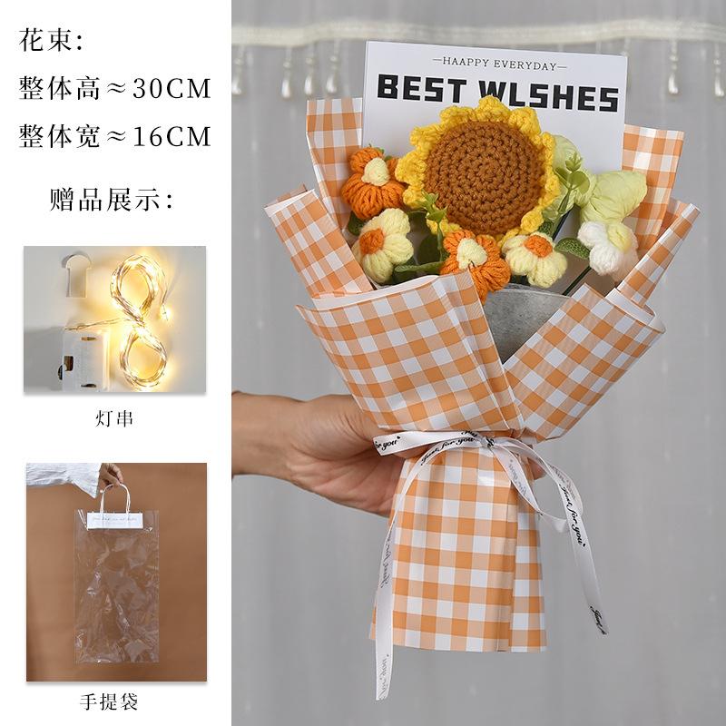 Hand-Knitted Sunflower & Rose Bouquet - with LED Lights & Gift Bag Thanksgiving Gift