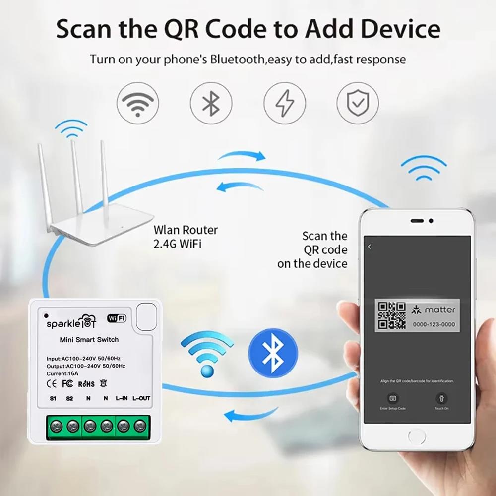 Matter WiFi Smart Switch Module Mini 16A Smart Home Relay Automation Breaker Work With Homekit Siri Smartthing Alexa Google Home