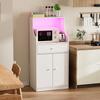 Cabinet - Wooden sideboard, 2 AC power ports/2 USB ports, Bluetooth LED light strip, single drawer, white.