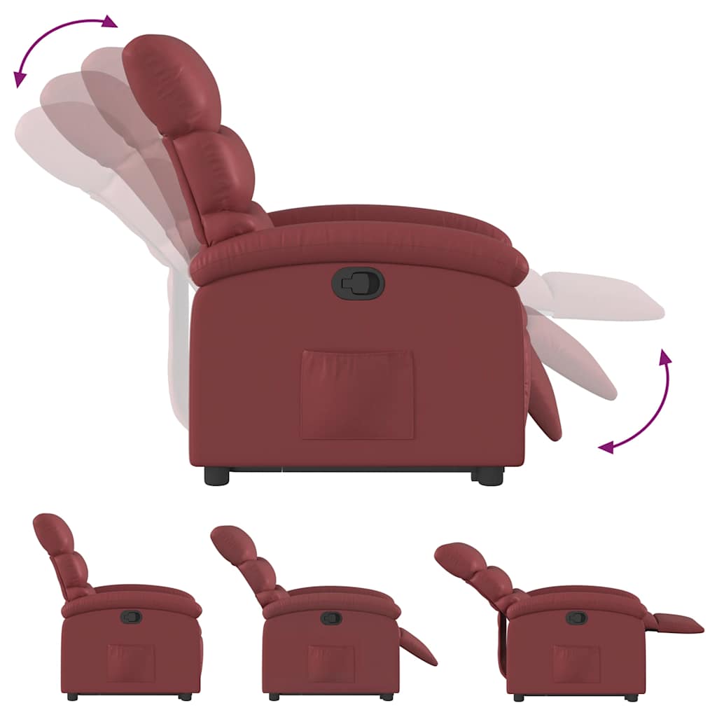 Recliner with Rising Assistance Burgundy Artificial Leather
