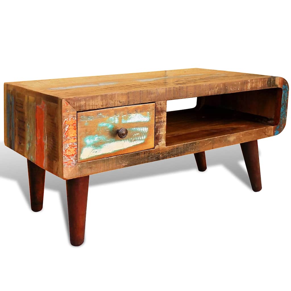 Coffee Table with Rounded Edge & 1 Drawer Reclaimed Wood