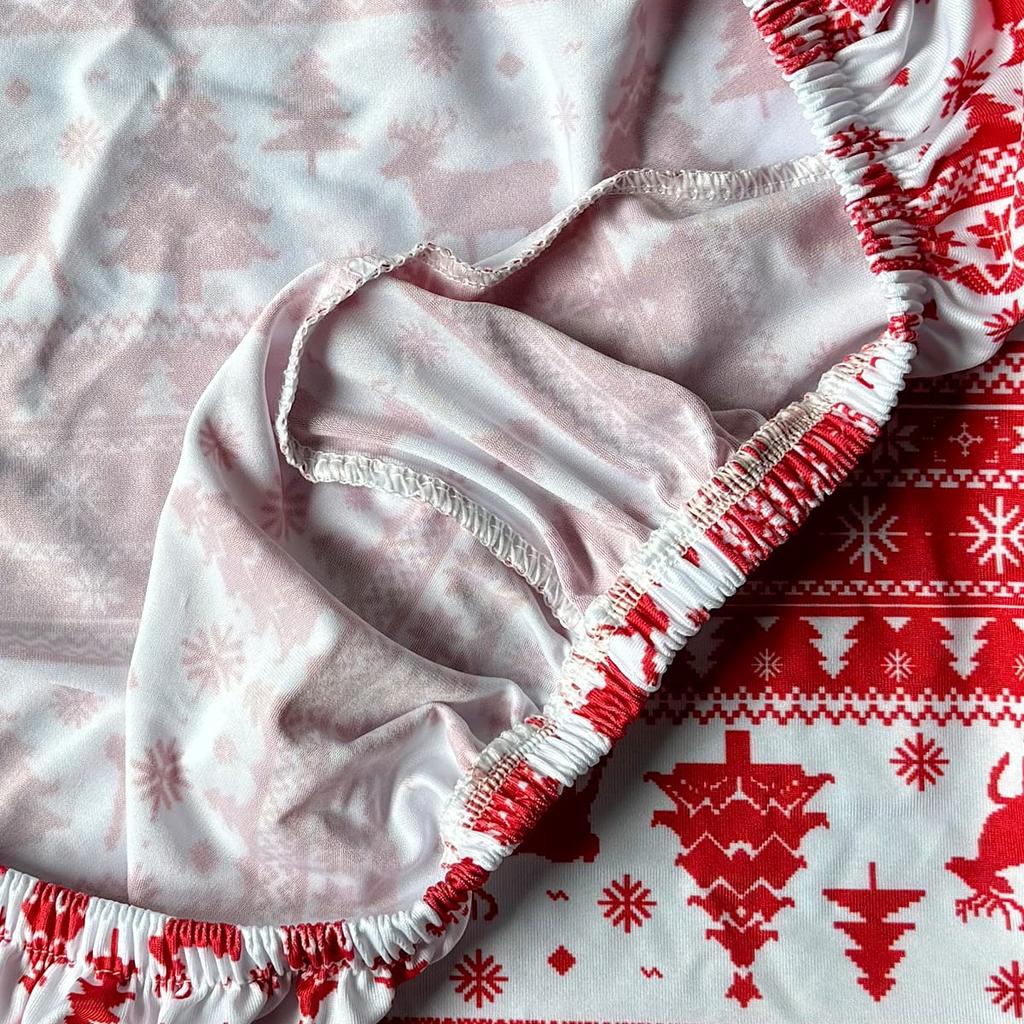 Red Christmas Chair Cover With Reindeer Pattern