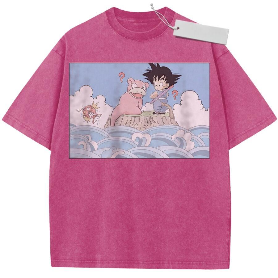 Unisex Washed Beige Vintage Tshirt Dragon Ball Goku Slowpoke Beach Highquality Fabric for Home Leisure Travel Shopping