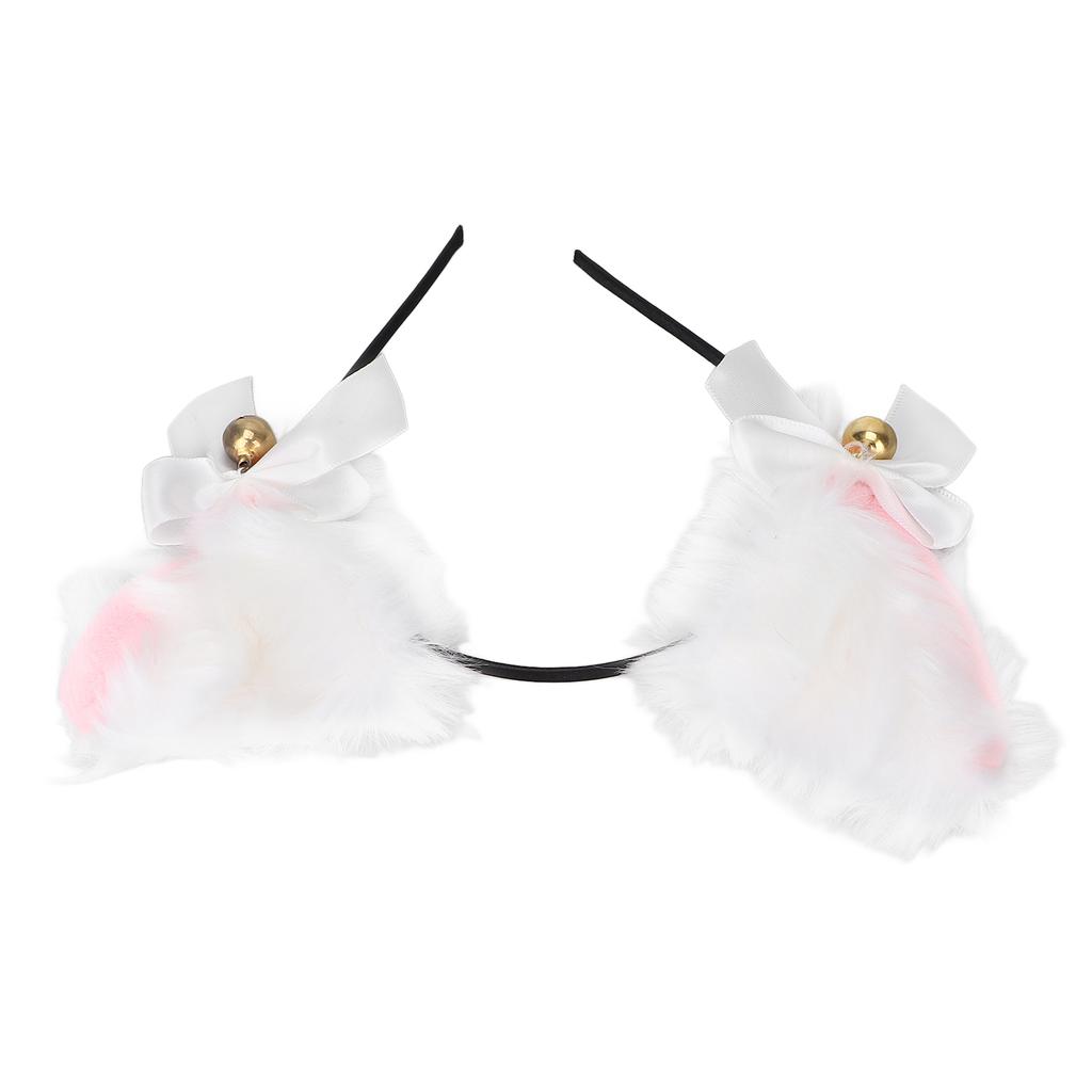 Fluffy Cat Ears Headband Cute Plush Hair Band with Bell for Halloween Cosplay Costume PartyWhite