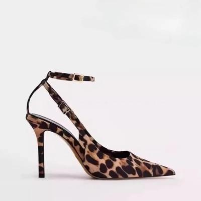 Fashion Leopard High Heeled Women Sandals Pointed Toe Shallow Buckle Sexy Shoes Fashion Pumps 2025 Summer Slingback Sandalias De Mujer