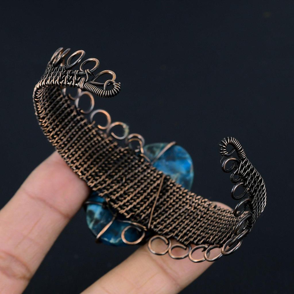 Neon Blue Apatite Bangle, 999 Copper Wire Wrapped Jewelry, Gemstone Bangle, Gift For Her Handmade Dainty Jewelry