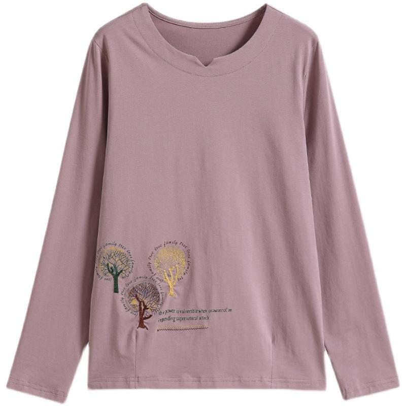 Fashion Long Sleeve T Shirt Women Mom Spring Autumn Wear Base Layer Middle Age Casual Top