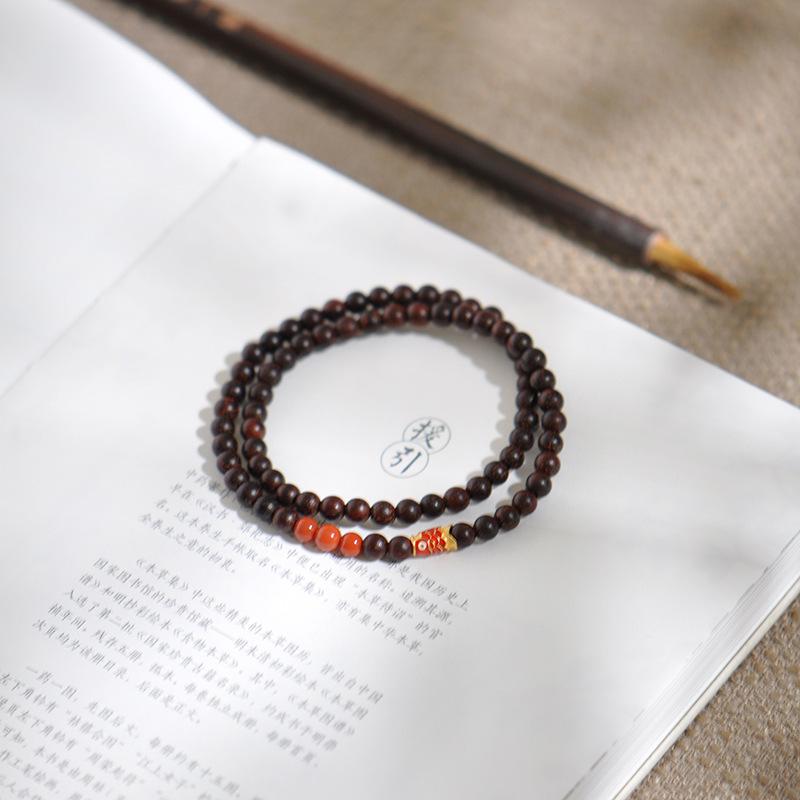 Good Luck Koi Sandalwood Stackable Bracelet - Unisex Small-Leaf Design