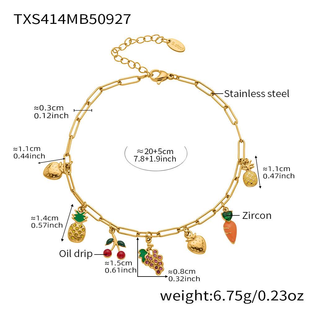 Qiong Yao Juicy Fruit Multi-Pendant Jewelry: 18K Gold Plated Bracelet, Necklace, Anklet