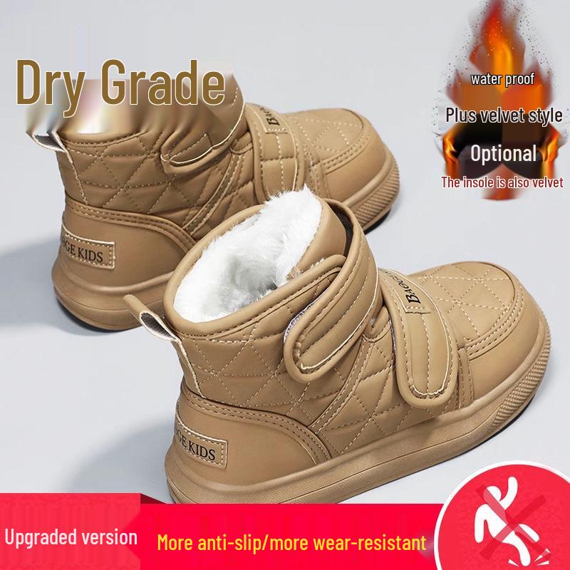 Jungen 2025 Winter Schneestiefel: Samtgefüttert, Verdicktes Lederfell, Baumwollschuhe für Mittel- bis Großkinder