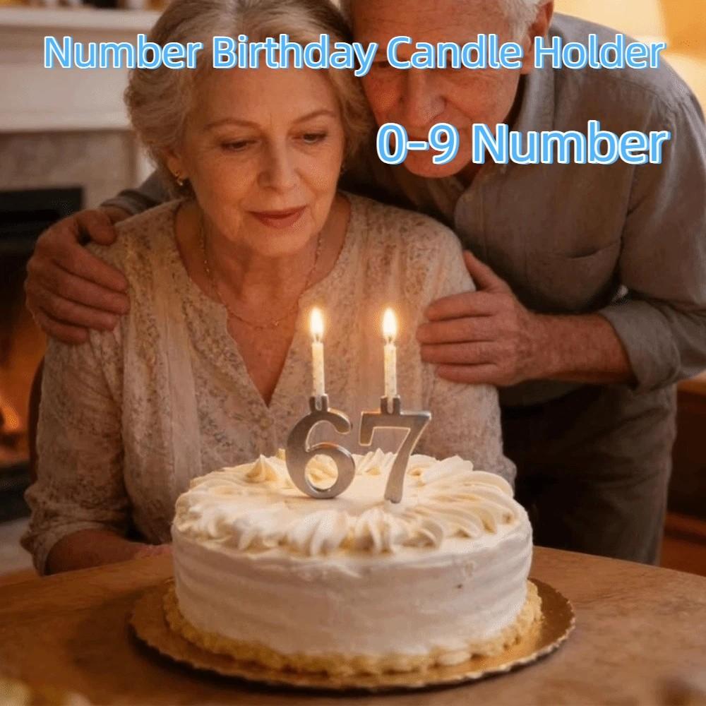 Number 0-9 Metal Number Candle Holders Reusable Cake Candlestick  Holiday Decoration