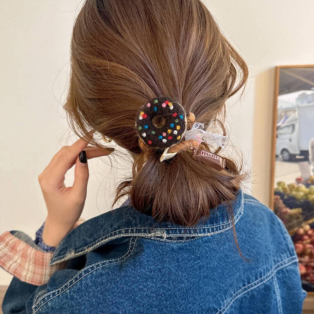 Wool Felt Telephone Line Hair Rope Straight Cookies Ponytail Holder Plush Donut Hair Ring  Party