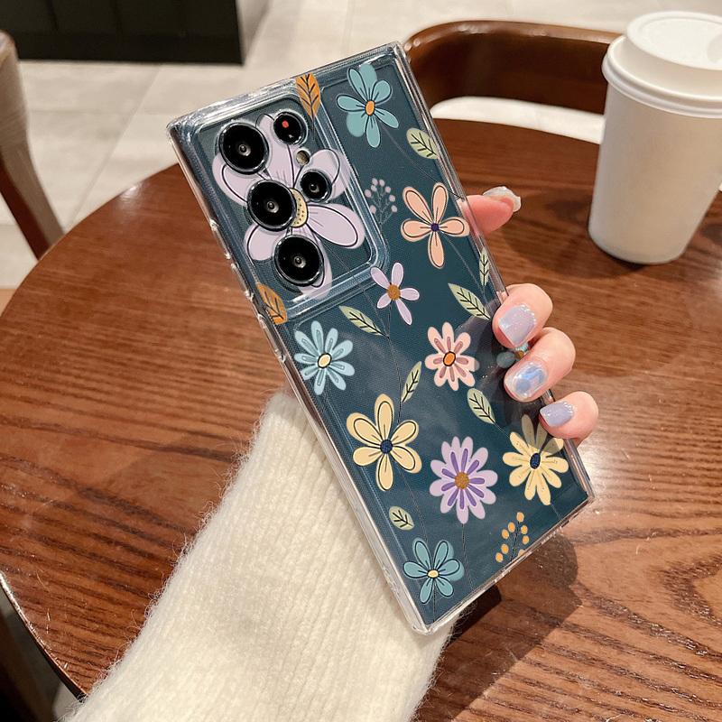 Creative Flowers Pattern Phone Case For Samsung Galaxy S26 S25 S24 S23 Ultra S22 Plus S24 S21 FE S25Edge Transparent Soft Cover