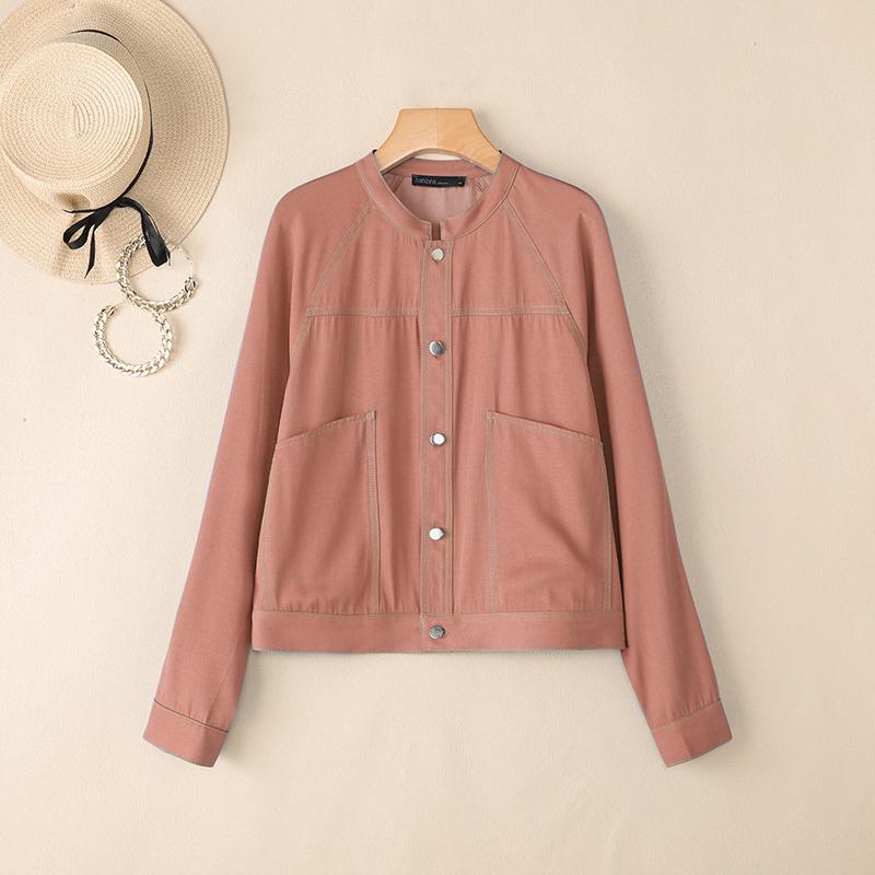 ZANZEA Dámská ležérní jednobarevná halenka s kulatým výstřihem s dlouhým rukávem