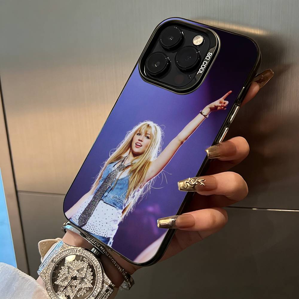 

H-Hannah-M- Montana For iPhone 17 16 15 14 13 12 11 Pro Max XS 17 Air Silicone Colored Silver Bumper Cover iPhone16Pro