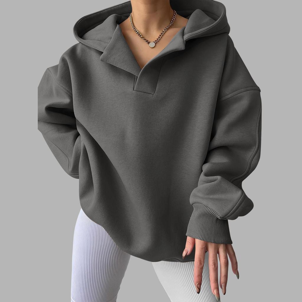 Women'S V Neck Oversized Hoodie with Pocket Classic Fleece Lined Sweatshirt Women Plain Sweatshirt