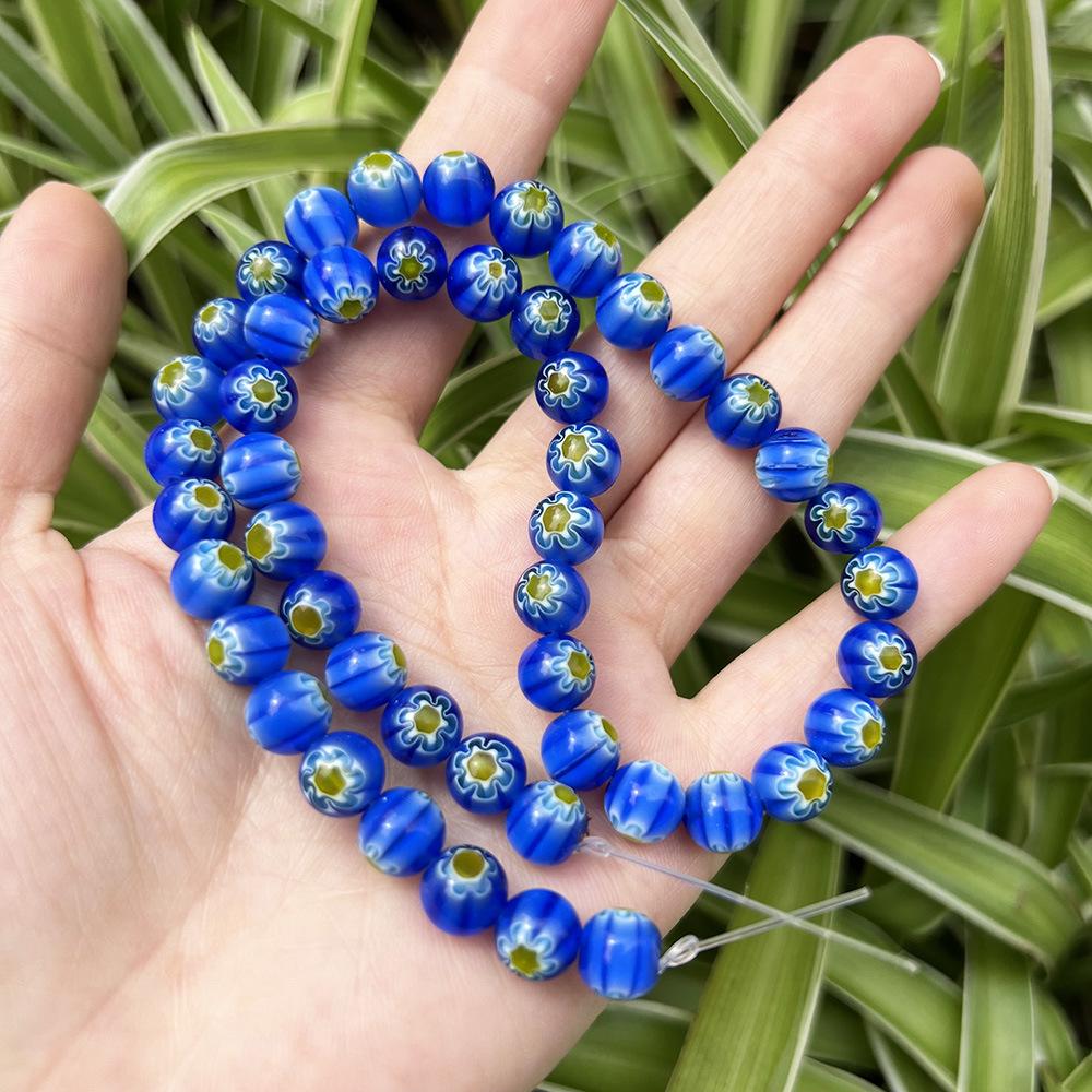 Millefiori Glasperlen 8mm - Rund, Einzelblume, Lose Perlen für DIY Schmuck