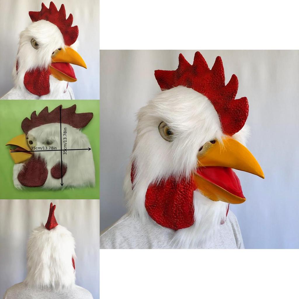 Halloween Tier Latex Hühnermaske mit Plüsch Kopfschmuck für Kostümspiele und Partyanlässe