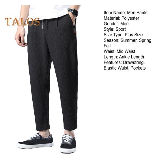 Men Ninth Pants Drawstring Elastic Waist Straight Leg Loose Solid Color Pockets Plus Size Daily Wear Casual Sport Trousers Long Sweatpants