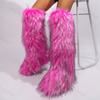 Women Faux Fur Snow Boots Winter Warm Plush Long Boots Outdoor Knee-high Boot Designer Luxury Women Faux Fox Furry Non-Slip Shoe