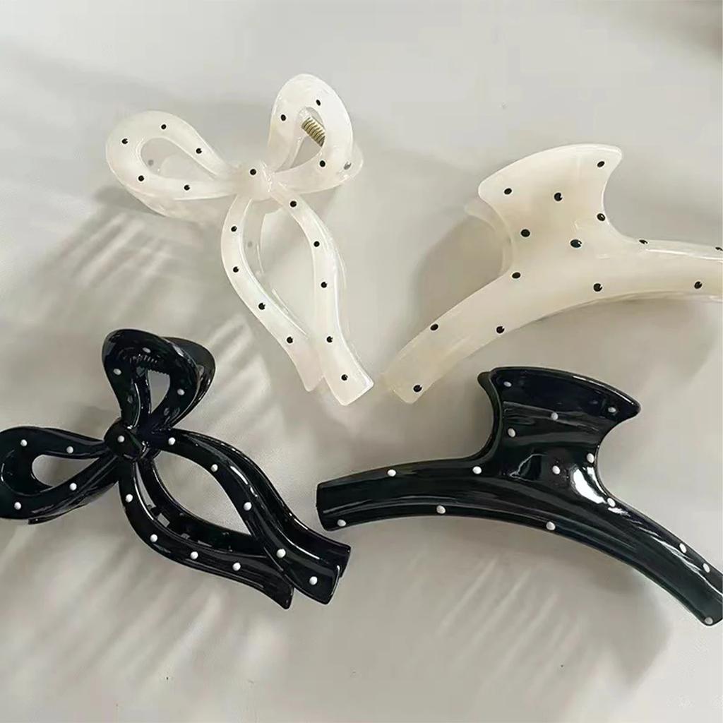 1/2pcs/Set Women's Elegant Sweet Bow Polka Dot Large Hair Claw Clips,For Women's Daily Use,Valentine's Day