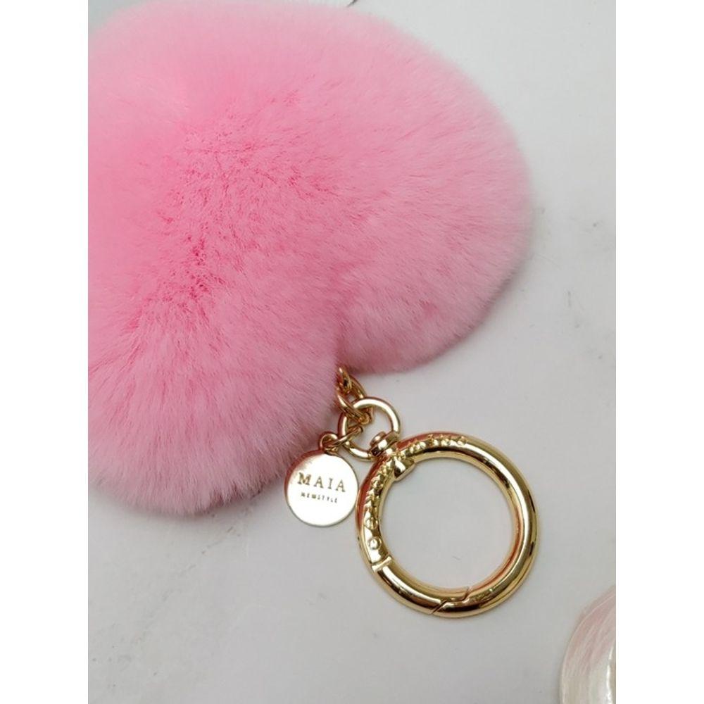 MAIA Rabbit Fur Heart Keychain & Charm - Pink