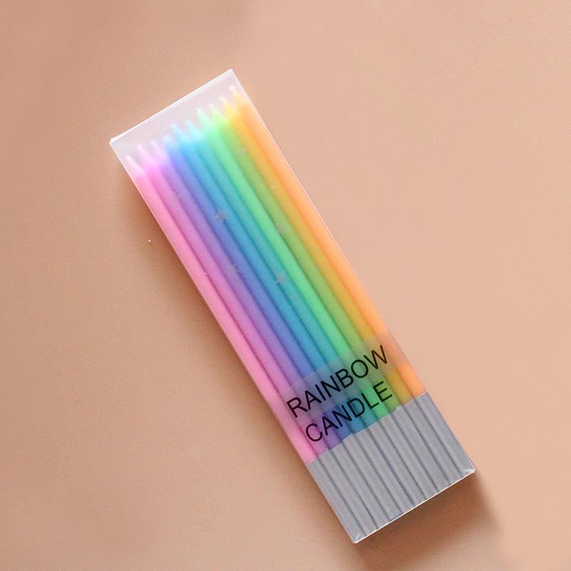Boxed Rainbow Gradient Rainbow Candle Birthday Candle Creative Color Pencil Slim Candle Cake Decoration
