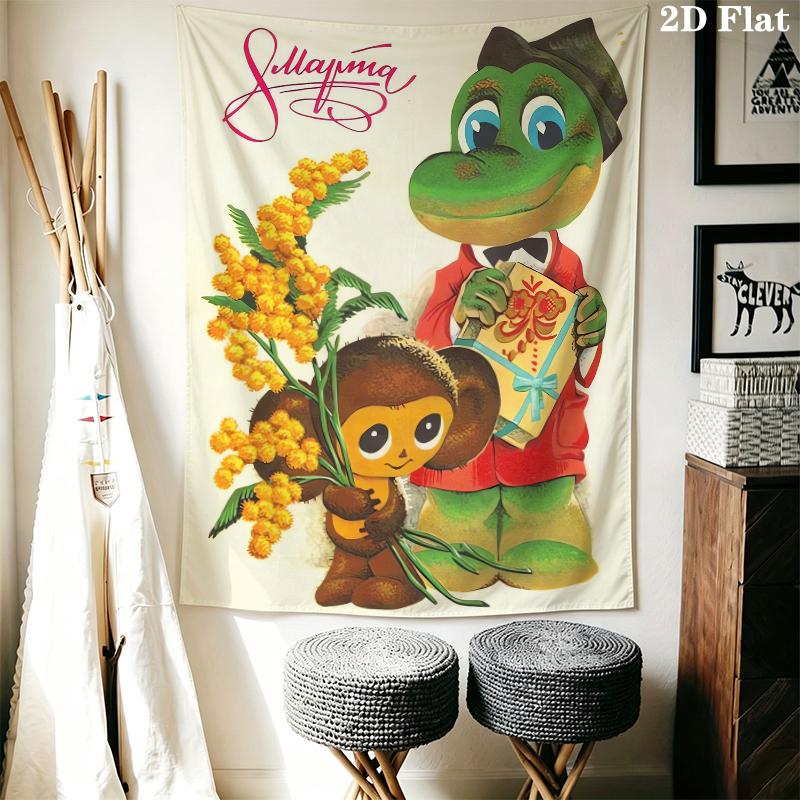Cheburashka Wall Tapestry Aesthetic Wall Hanging Printed Fabric Blanket Decorative Tapestries for Bedroom Living Room Home Decor