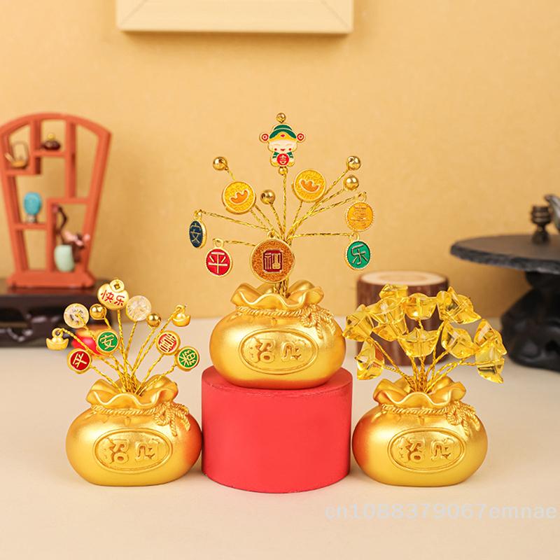 Chinese NewYear Money Tree God Feng Shui Fa Cai Lucky Fortune Miniature Desktop Car Ornament for Home Spring Festival Decoration